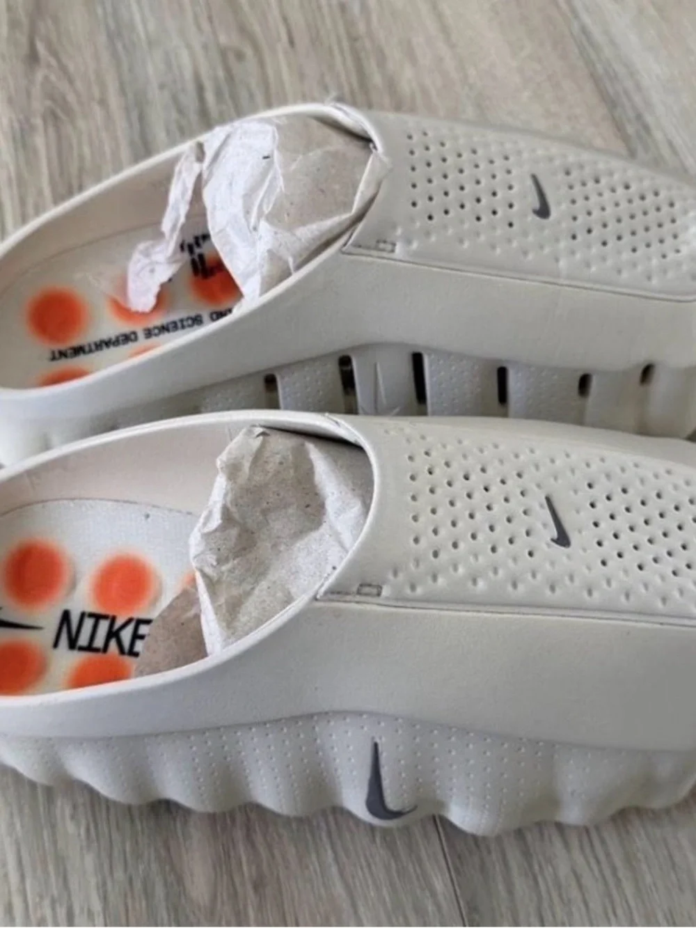 Nike Cream Foam Slip-On with Orange Outsole Accents